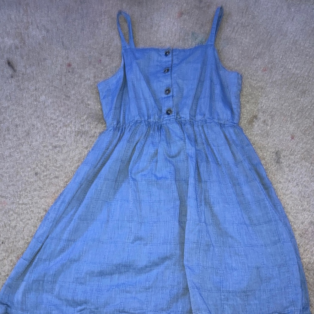 This dress is light blue button front Perfect for the Fourth of July